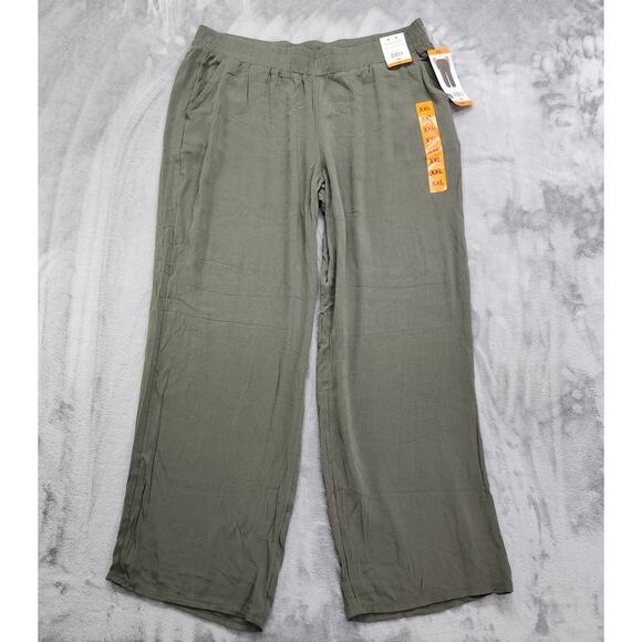 New Three Dots Pants Womens XXL Green Elastic Pull On Wide Leg Pockets Rayon - Picture 1 of 14